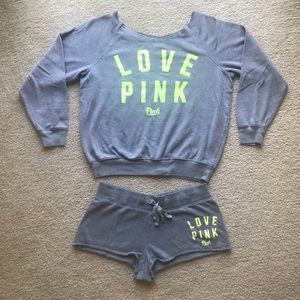 PINK Sweaters - Victoria’s Secret PINK Sweatshirt + Shorts - Small PINK Sweaters - Victoria’s Secret PINK Sweatshirt + Shorts - Small